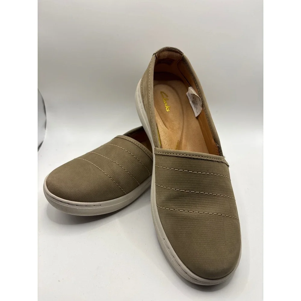 Clarks Nalle Violet Olive Nubuck Leather Slip On Loafers Shoes Womens 6M